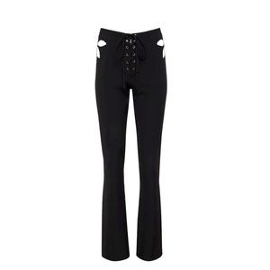 Flower cut out lace up black pants in size xs